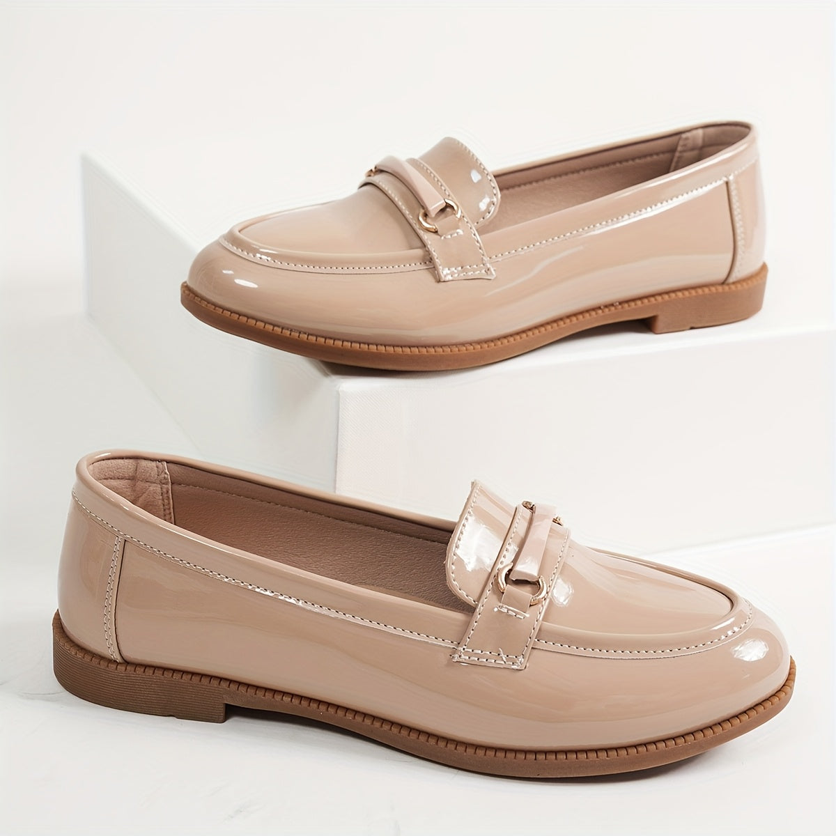 Loafers for Women Metal Buckle Low Heel Slip On Shoes for Office Work Everyday