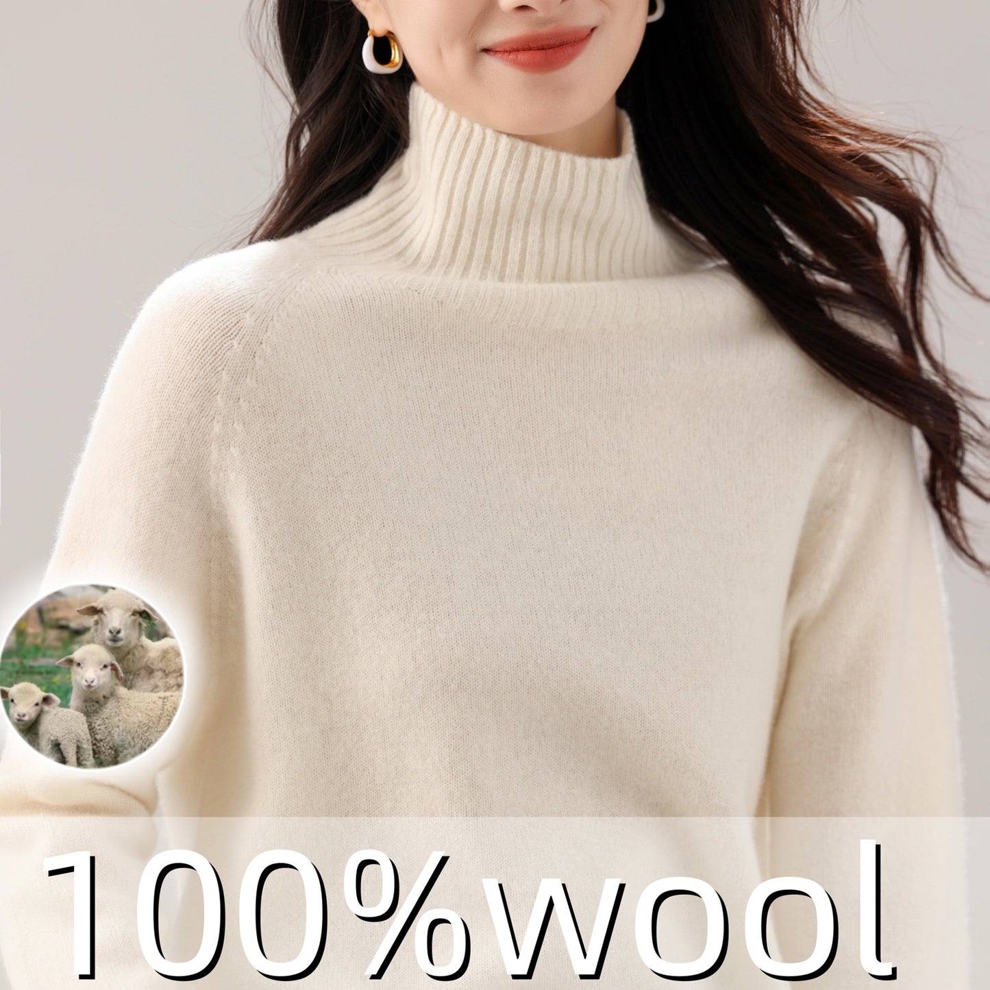 100% Wool Seamless High Neck Sweater - Loose Fit Sleeve Pullover with Micro-Stretch, Solid Color Top for Autumn Winter, Middle Eastern-Inspired Casual Chic Style