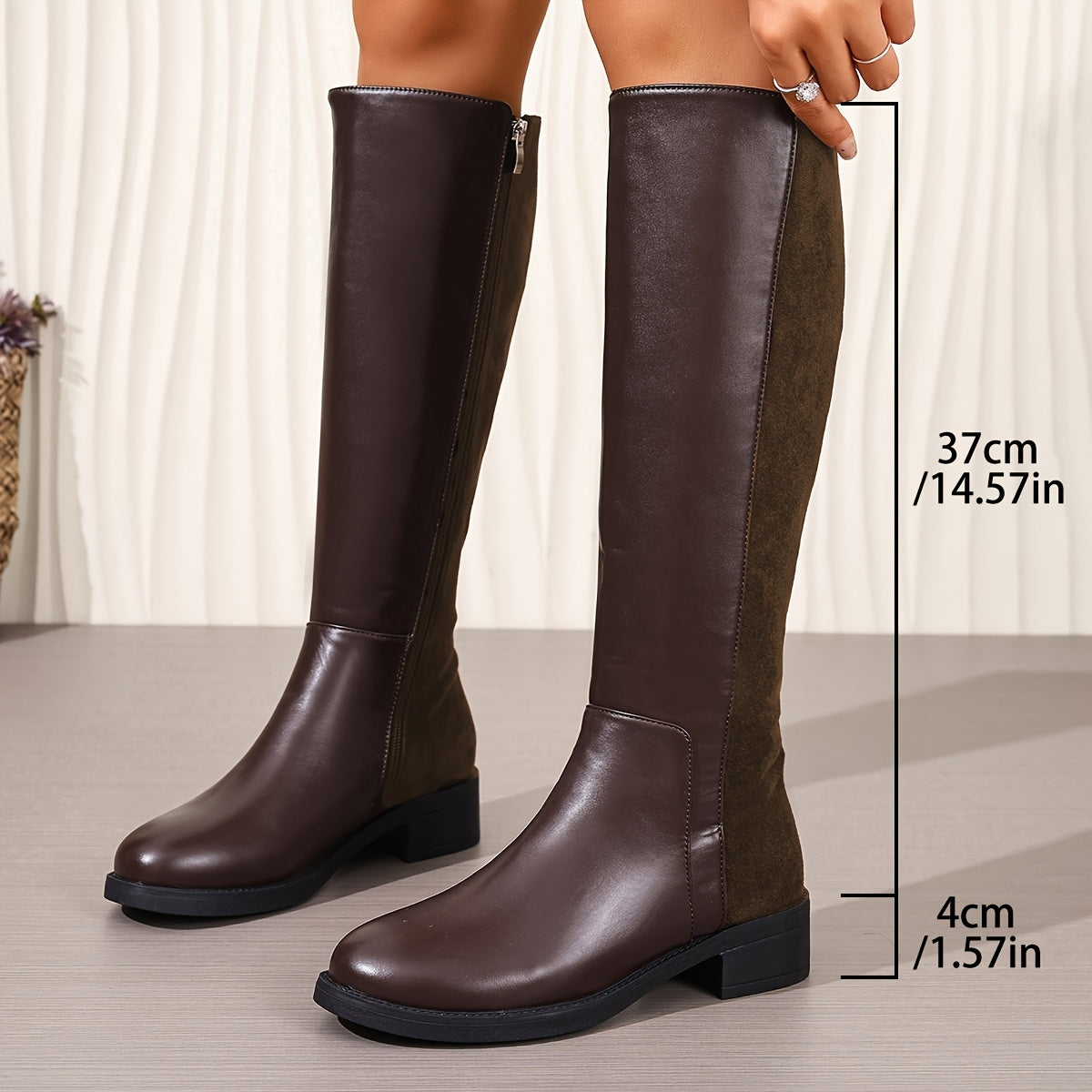 Knee High Boots for Women Low Heel Retro Tall Boots for Dresses Jeans Autumn Winter