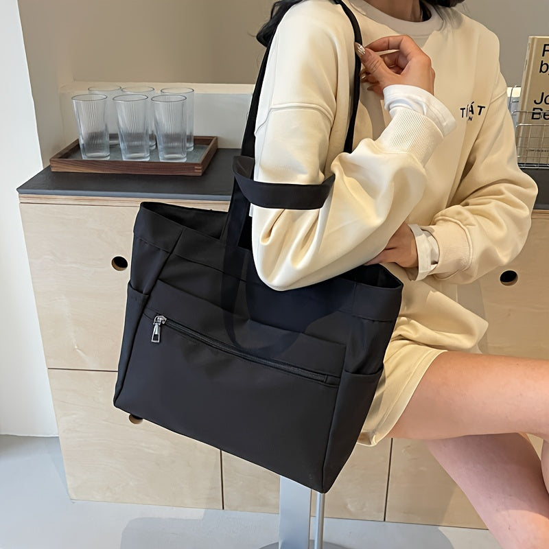 Nylon Tote Bag for Women Large Capacity Zip Shoulder Bag for Work Commute Shopping