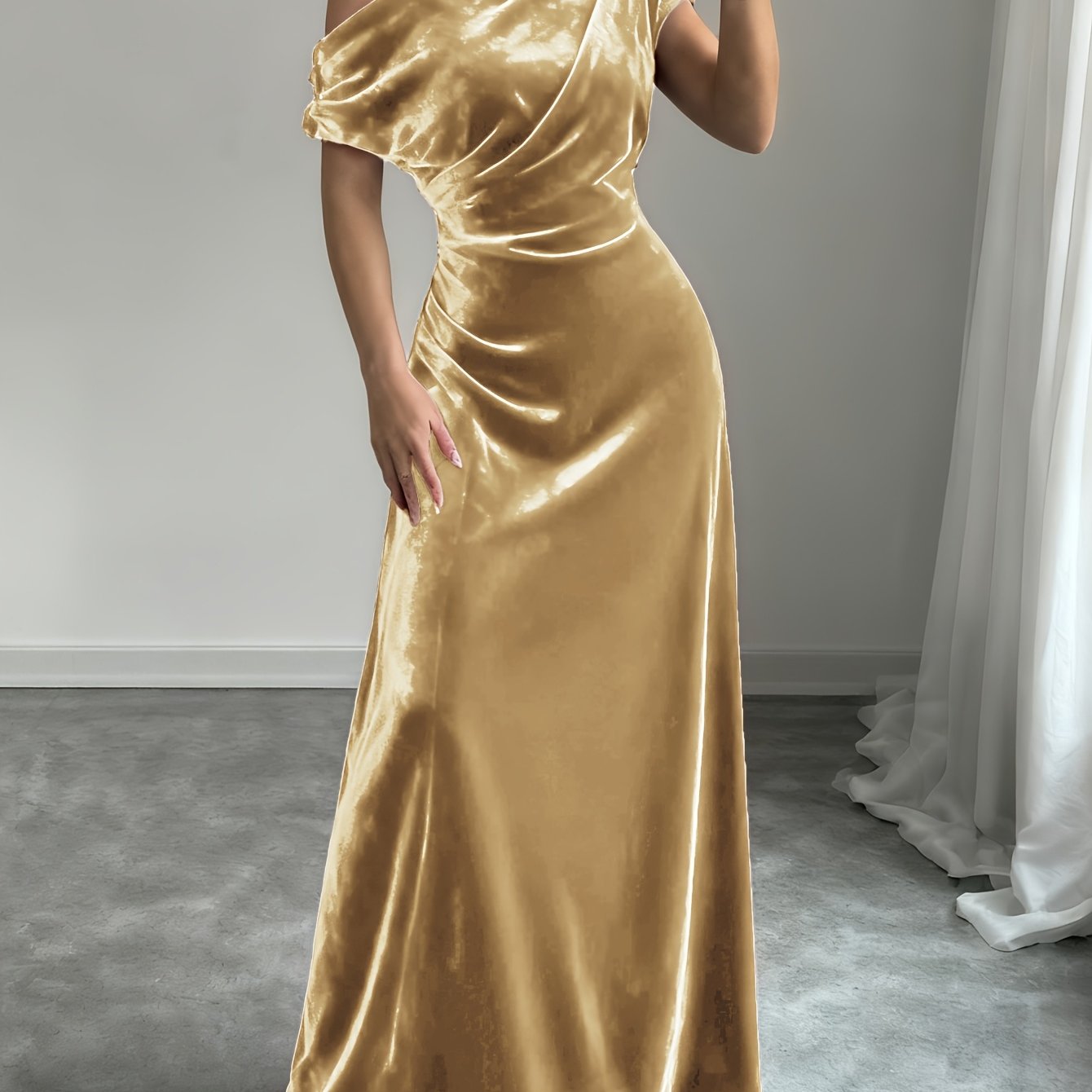 Velvet Dress for Women Off Shoulder Floor Length Evening Dress for Party Banquet Events