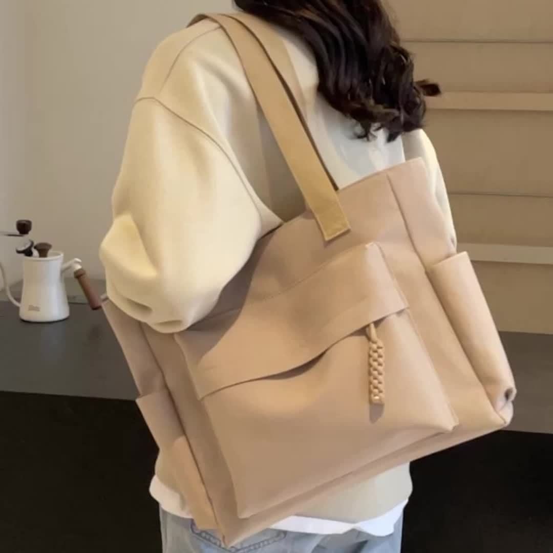 Women's Large Capacity Casual Solid Color Quirombo Tote Bag - Lightweight Handbag with Fixed Strap & Zipper Closure, / // Suitable for Work, Travel, School, Vacation - Elegant Everyday Hand Carry Gift Bag