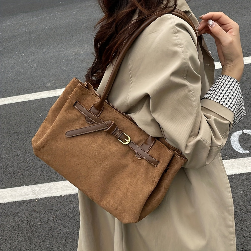 Shoulder Bag for Women Faux Suede Large Handbag for Work Daywear Autumn Winter