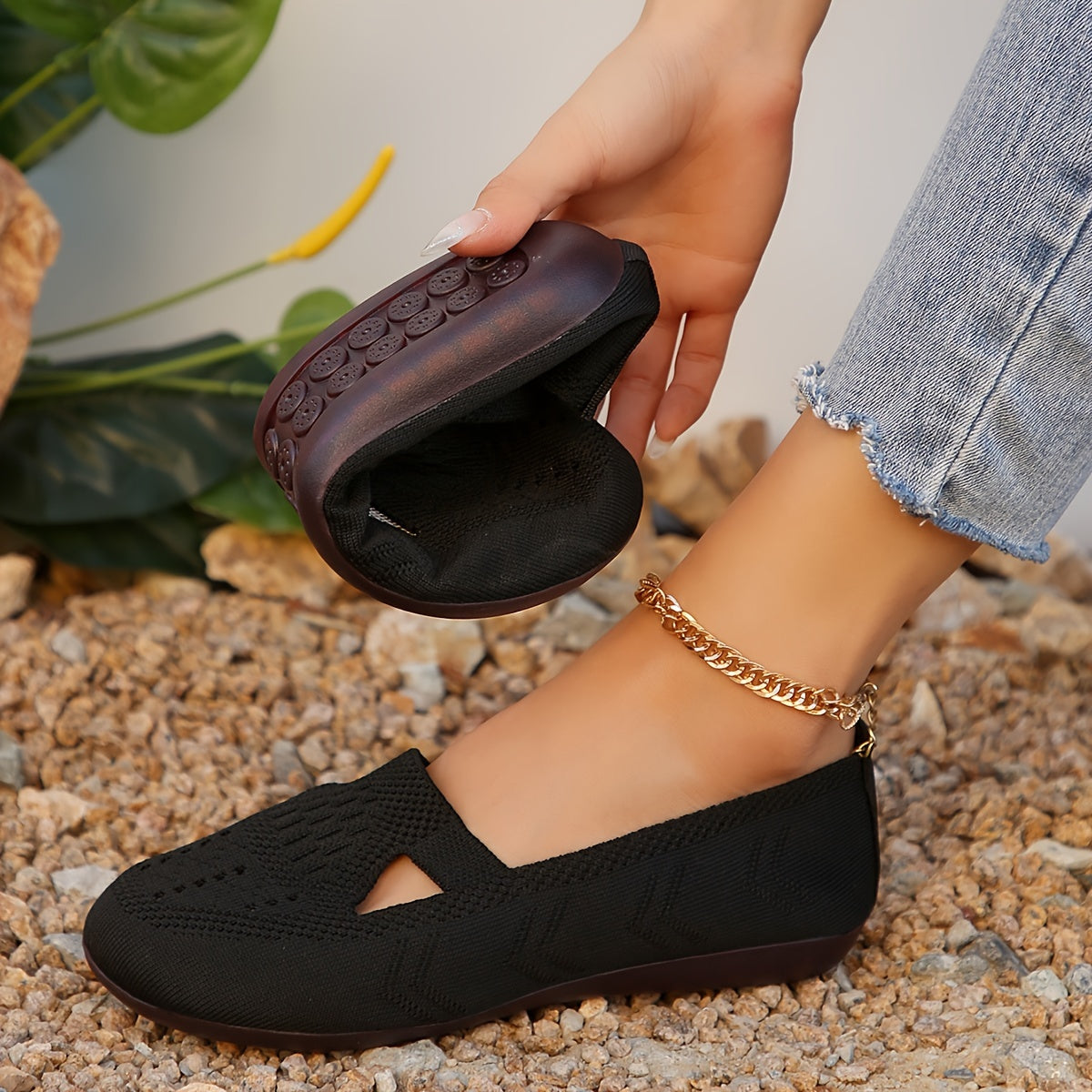 Single-Strap Knit Flats by Maisonvirelle