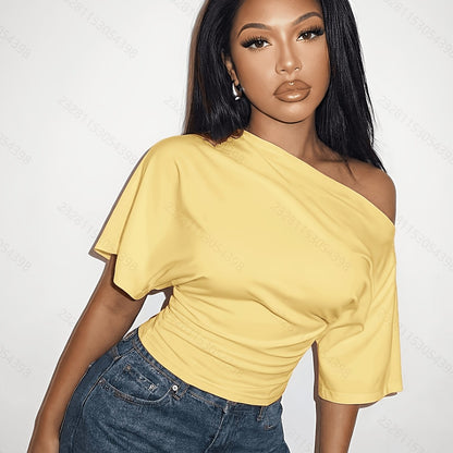 Off Shoulder Top for Women Short Sleeve Fitted Summer Top for Daywear Dinner Casual