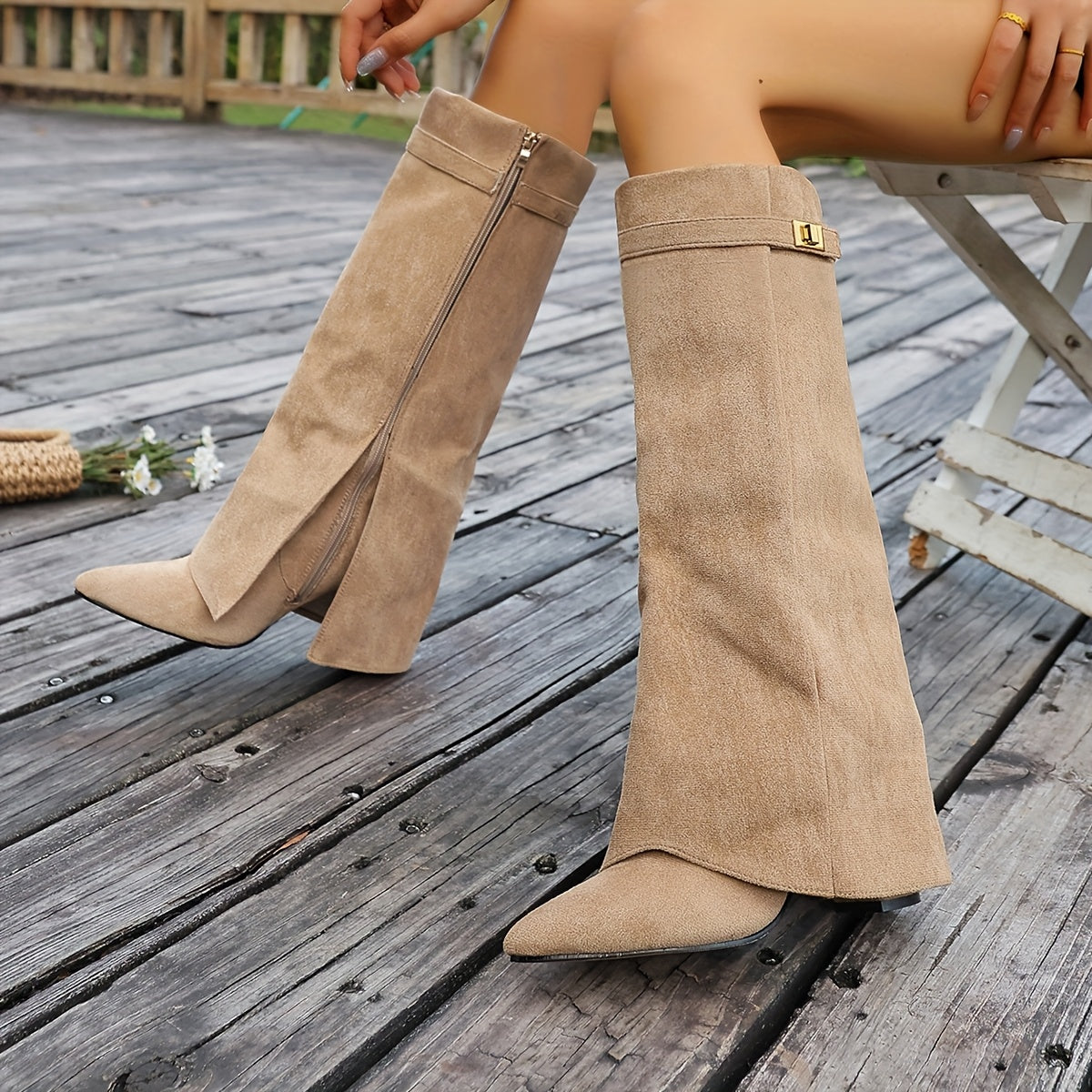 Knee High Boots for Women Pointed Toe Flat Heel Tall Boots for Autumn Winter Outfits