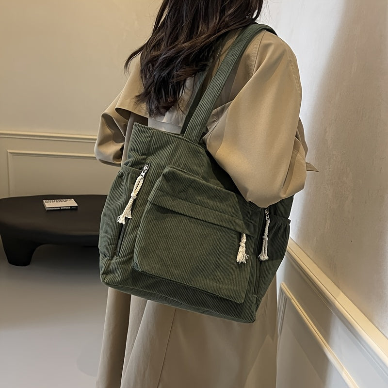 Corduroy Tote Bag for Women Large Crossbody Shoulder Bag for Work Commute Travel