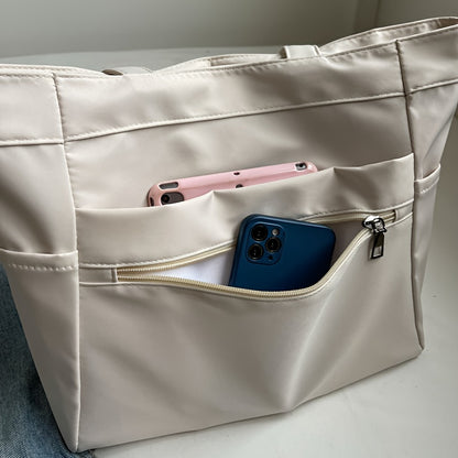 Nylon Tote Bag for Women Large Capacity Zip Shoulder Bag for Work Commute Shopping