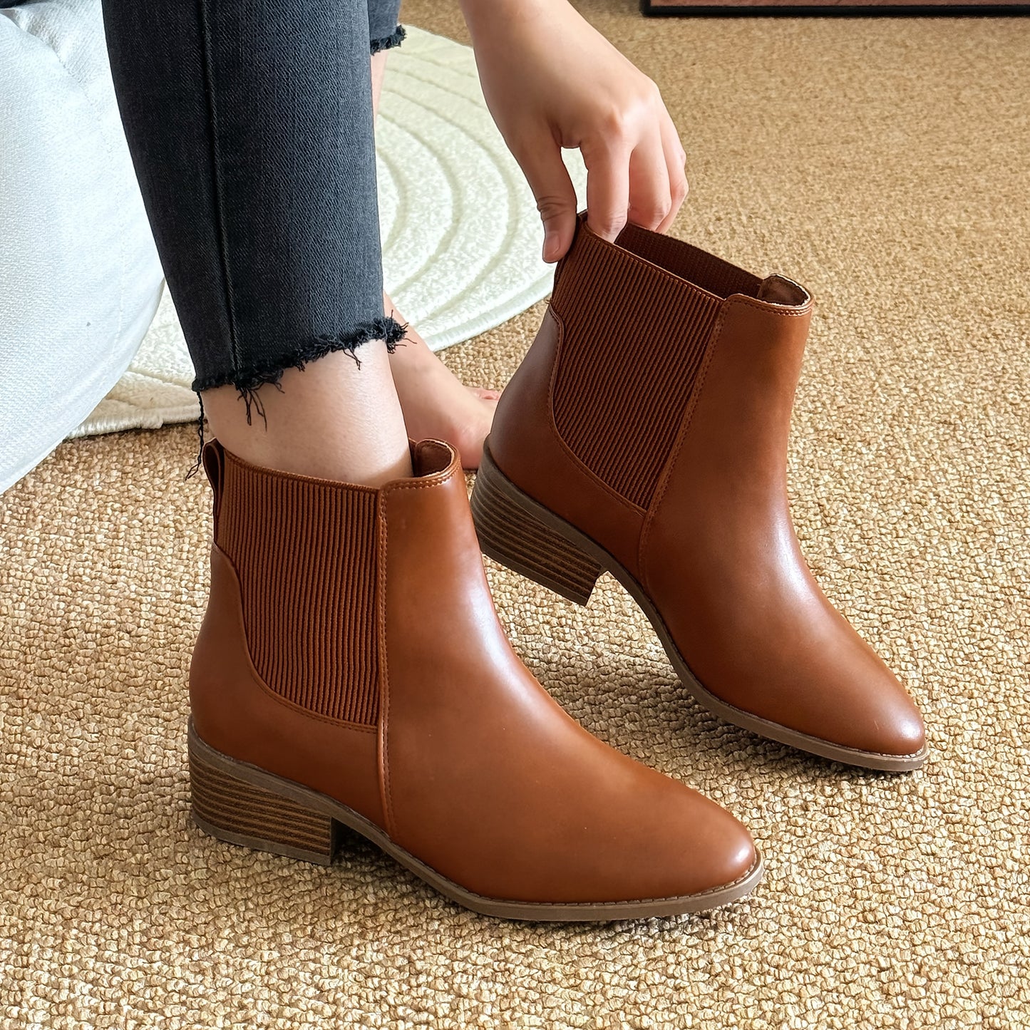Chelsea Boots for Women Low Heel Slip On Ankle Boots for Work Travel Everyday