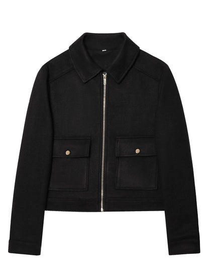 Polished Cropped Jacket for Women Zip Pockets Long Sleeve for Work Travel Autumn