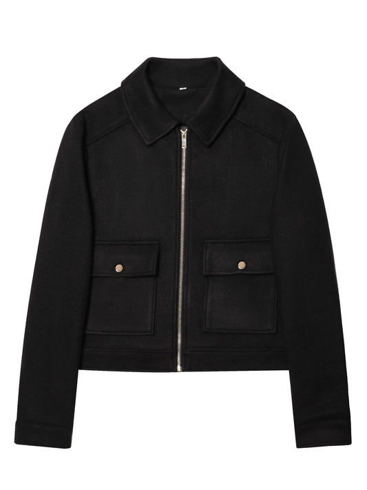 Polished Cropped Jacket for Women Zip Pockets Long Sleeve for Work Travel Autumn