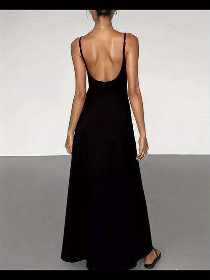 Black Maxi Dress for Women Spaghetti Strap Backless Slim Fit Dress for Party Evening