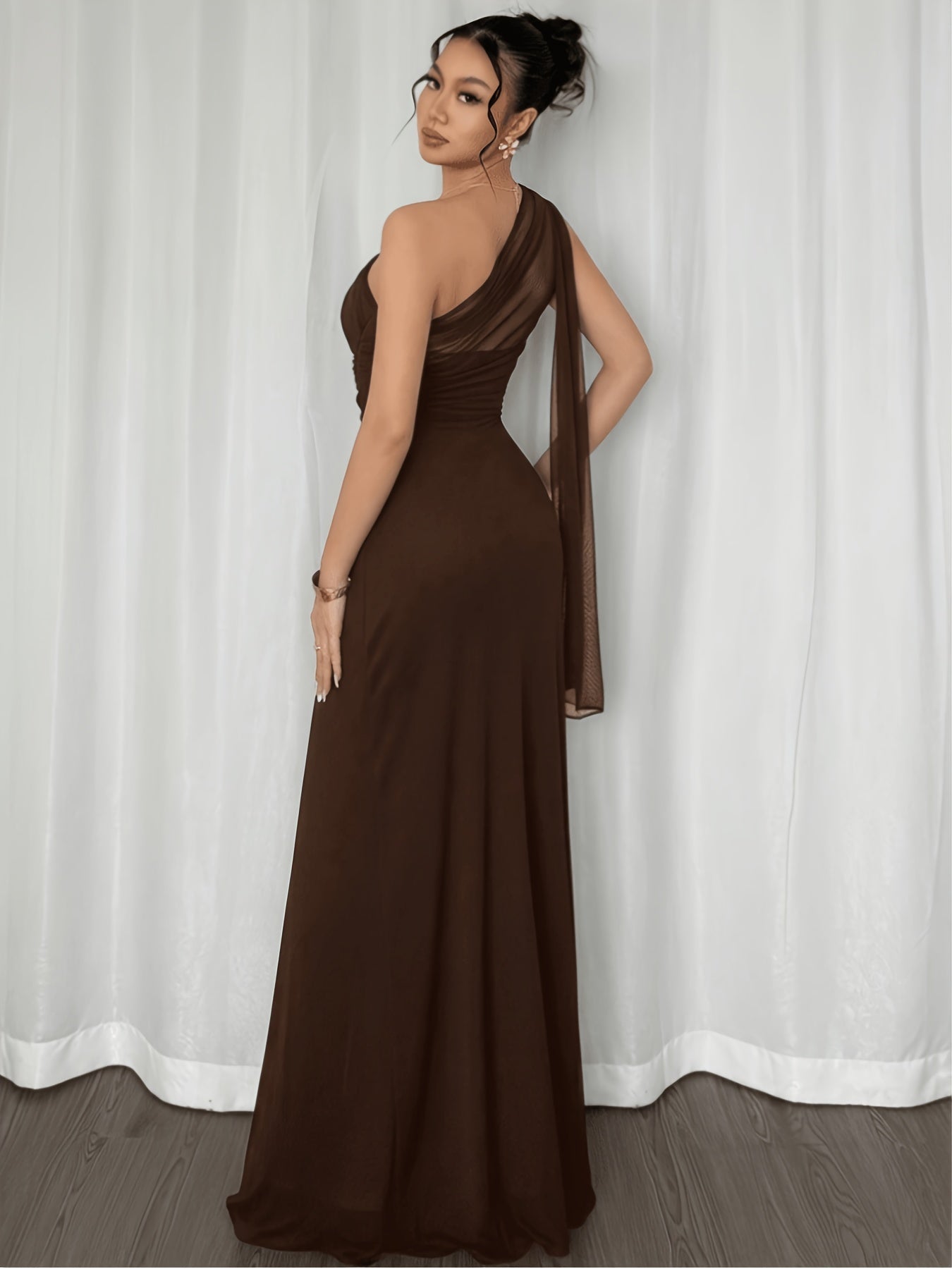 Wedding Guest Midi Dress for Women – One Shoulder, Bodycon Fit, Asymmetrical Hem and Ruffle Detail