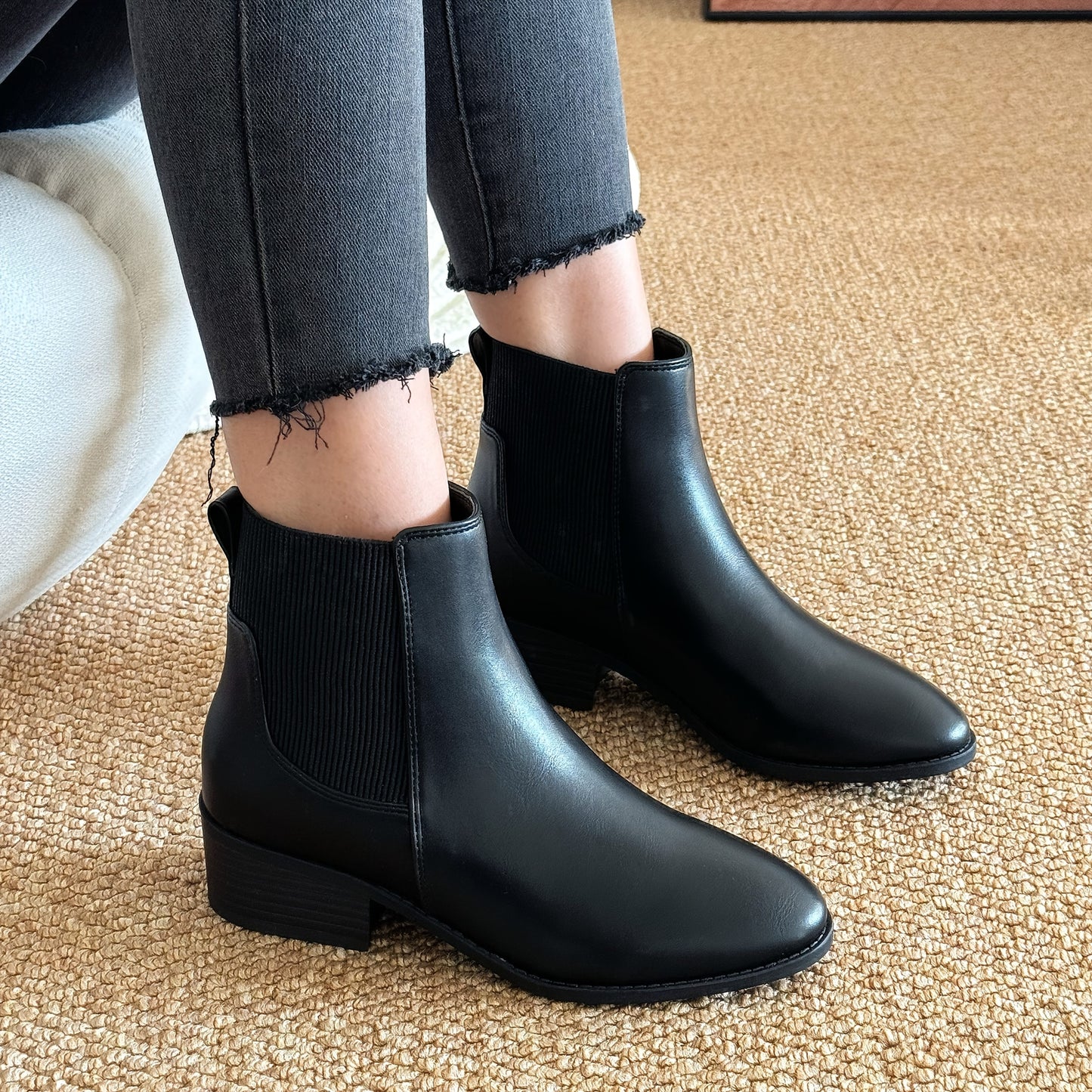Chelsea Boots for Women Low Heel Slip On Ankle Boots for Work Travel Everyday