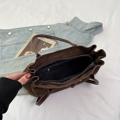 Shoulder Bag for Women Faux Suede Large Handbag for Work Daywear Autumn Winter