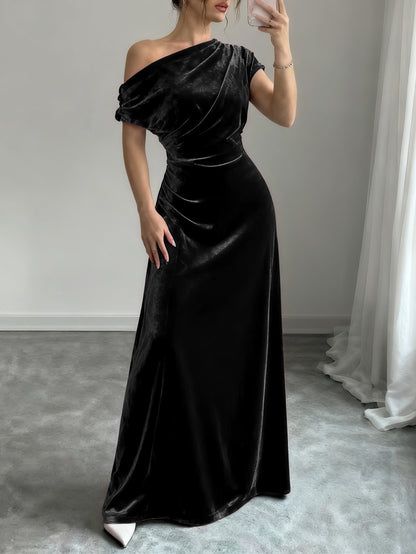 Velvet Dress for Women Off Shoulder Floor Length Evening Dress for Party Banquet Events