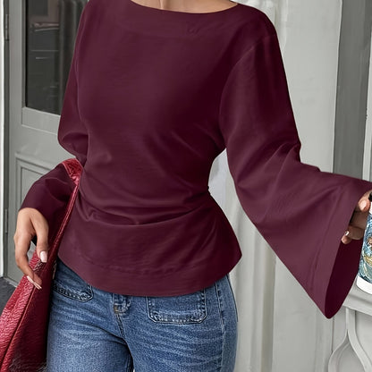 White Blouse for Women Back Tie Flared Sleeve Lightweight Shirt for Office Dinner Summer
