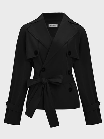 Trench Coat for Women Notch Lapel Double Breasted Belted Coat for Office Travel