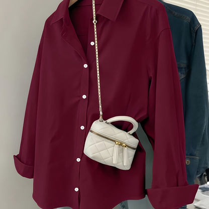 White Shirt for Women Long Sleeve French Style Button Shirt for Office Work Capsule Outfits