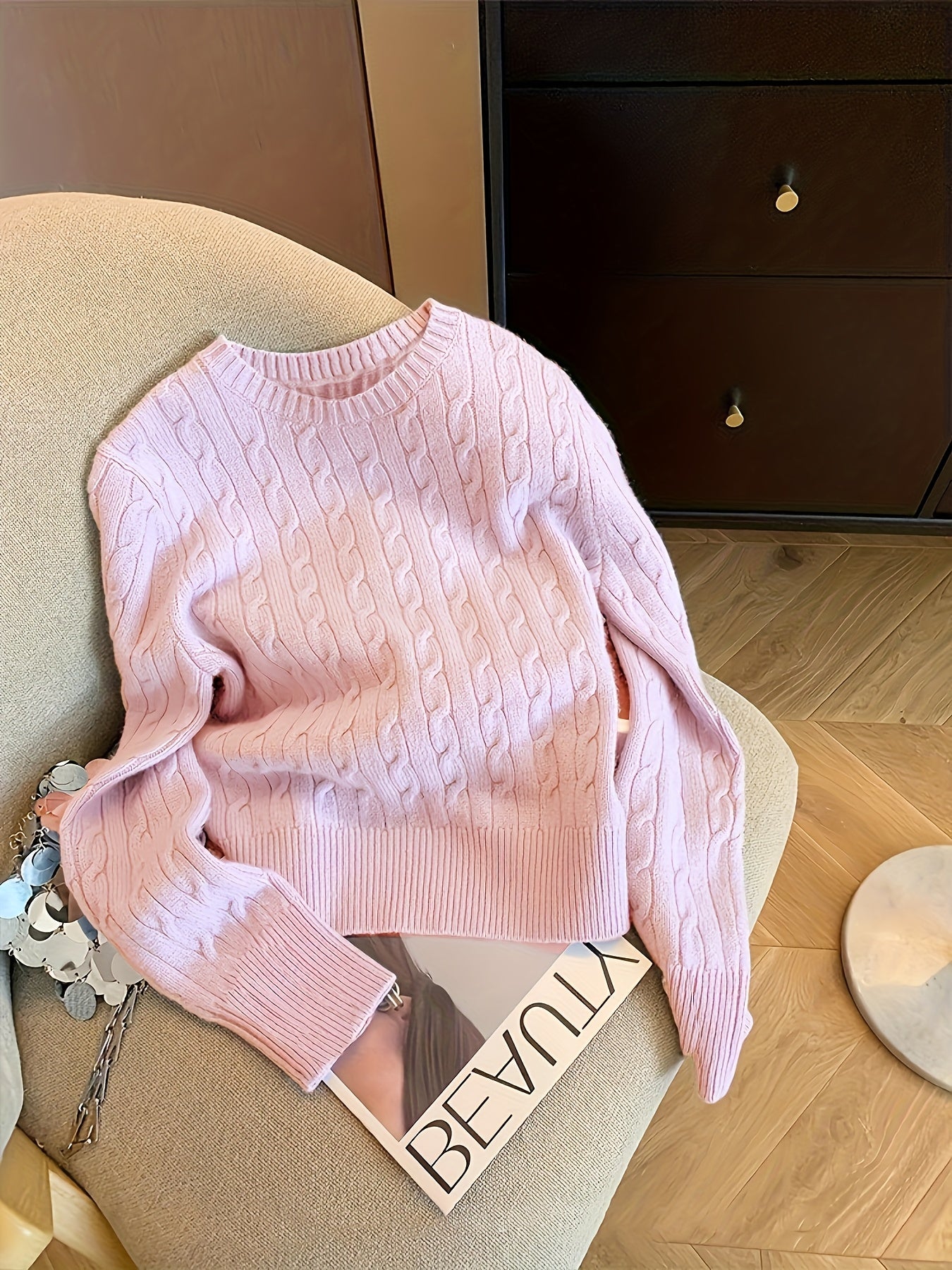 Women's Twist Round Neck Pullover Sweater, Autumn Winter Fashion Elegant and Slender Soft