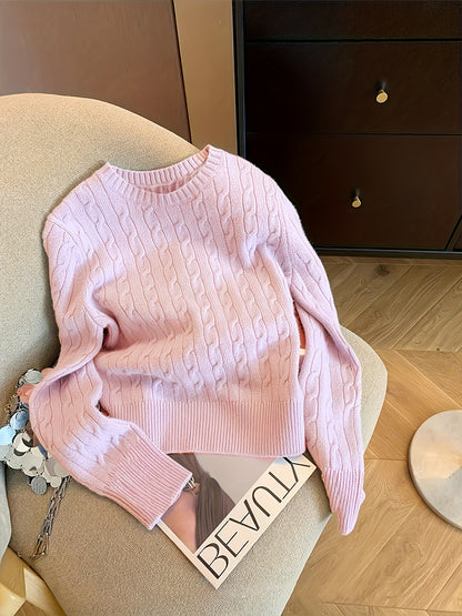 Women's Twist Round Neck Pullover Sweater, Autumn Winter Fashion Elegant and Slender Soft