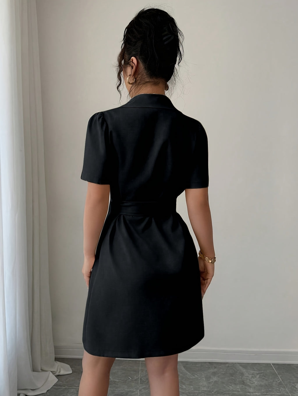 Suit Jacket with Belt at The Waist And Double-Breasted Breeze Sleeve Dress