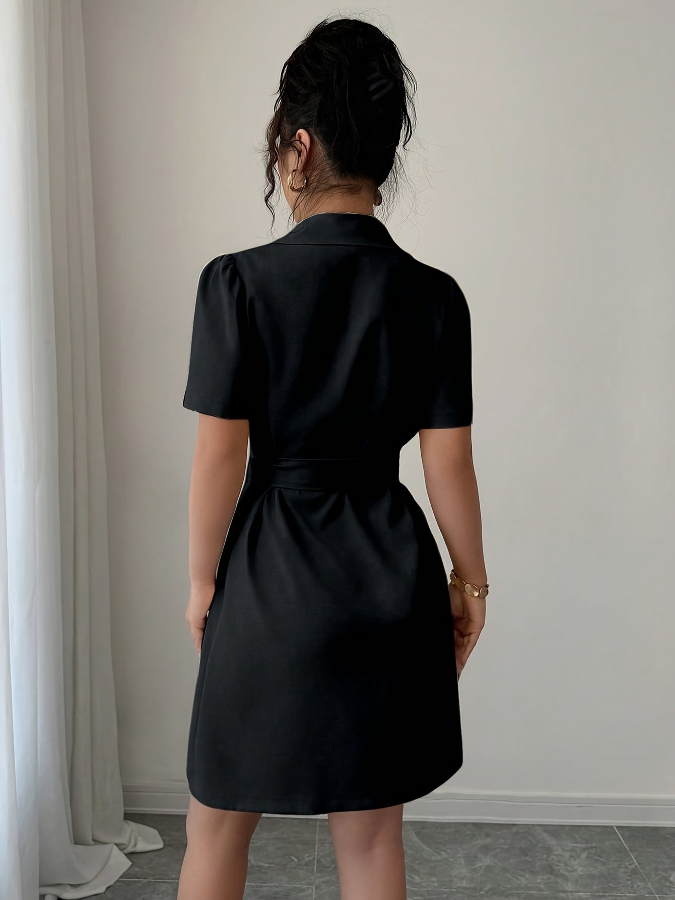Suit Jacket with Belt at The Waist And Double-Breasted Breeze Sleeve Dress