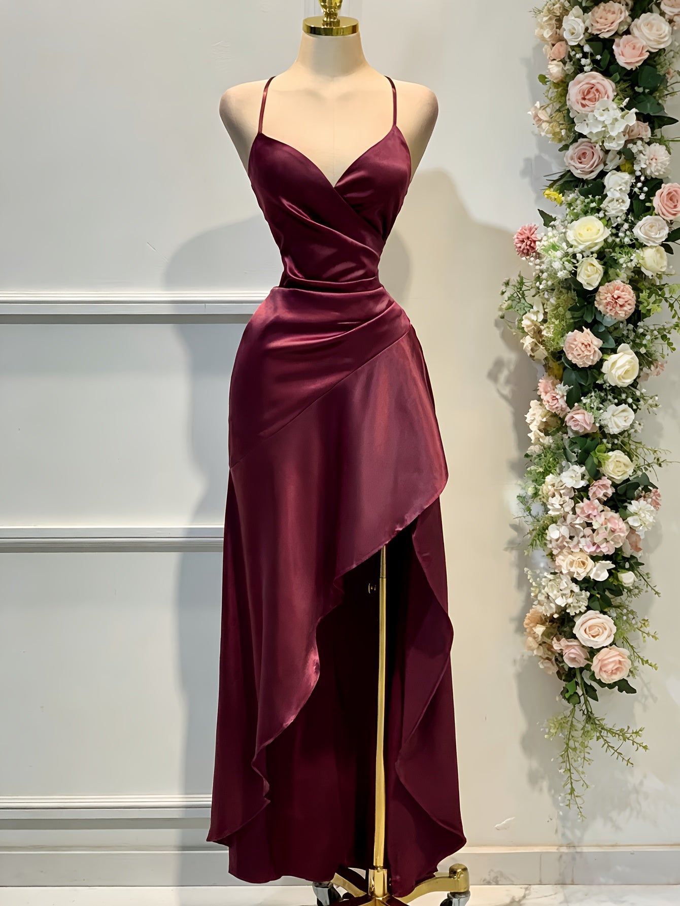 Satin Dress for Women Spaghetti Strap Ruched Open Back Party Wedding Guest Dress