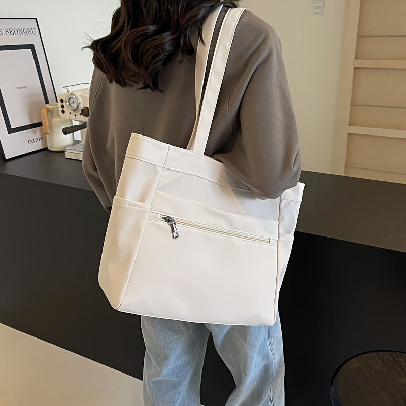 Nylon Tote Bag for Women Large Capacity Zip Shoulder Bag for Work Commute Shopping