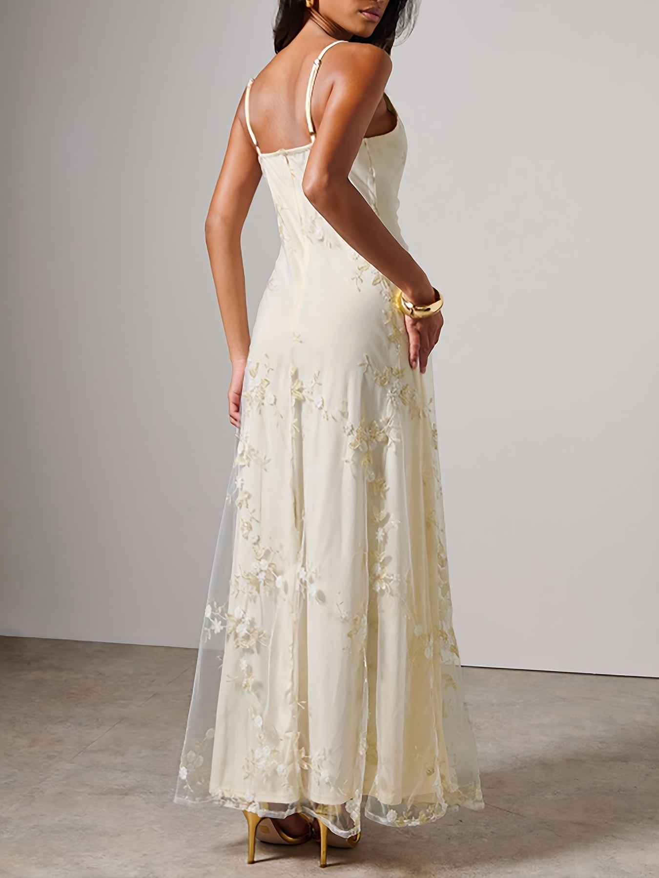 Maxi Slip Dress, Mesh Embroidered, Rehearsal Dinner Dress Wedding Guest Dress, Summer Fall