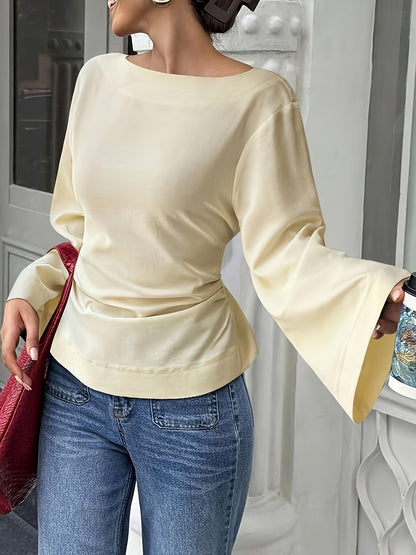 White Blouse for Women Back Tie Flared Sleeve Lightweight Shirt for Office Dinner Summer