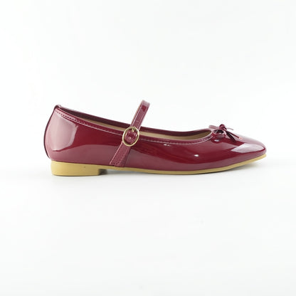 Mary Jane Shoes for Women Wine Red Bow Strap Flat Shoes for Office Daywear Outfits