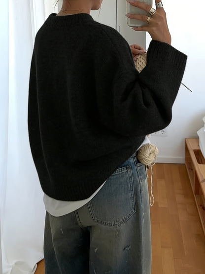 New Stylish And Elegant Casual Versatile Loose-Fit Round-Neck Long-Sleeve Women'S Sweater