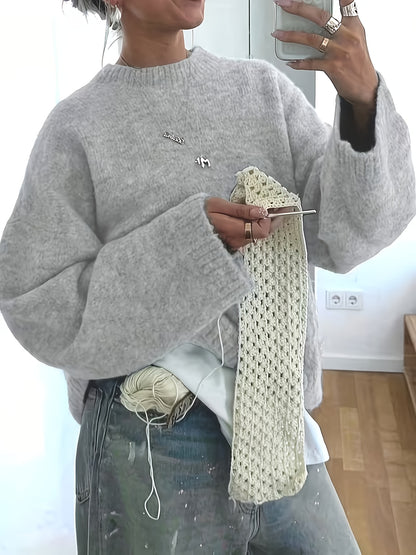 New Stylish And Elegant Casual Versatile Loose-Fit Round-Neck Long-Sleeve Women'S Sweater