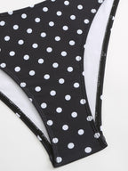 Women's Tankini Swimsuit Set with V-Neck Halter Neck Design, Polka Dot Print, Swim Briefs Paired with Mesh Skirt Hem