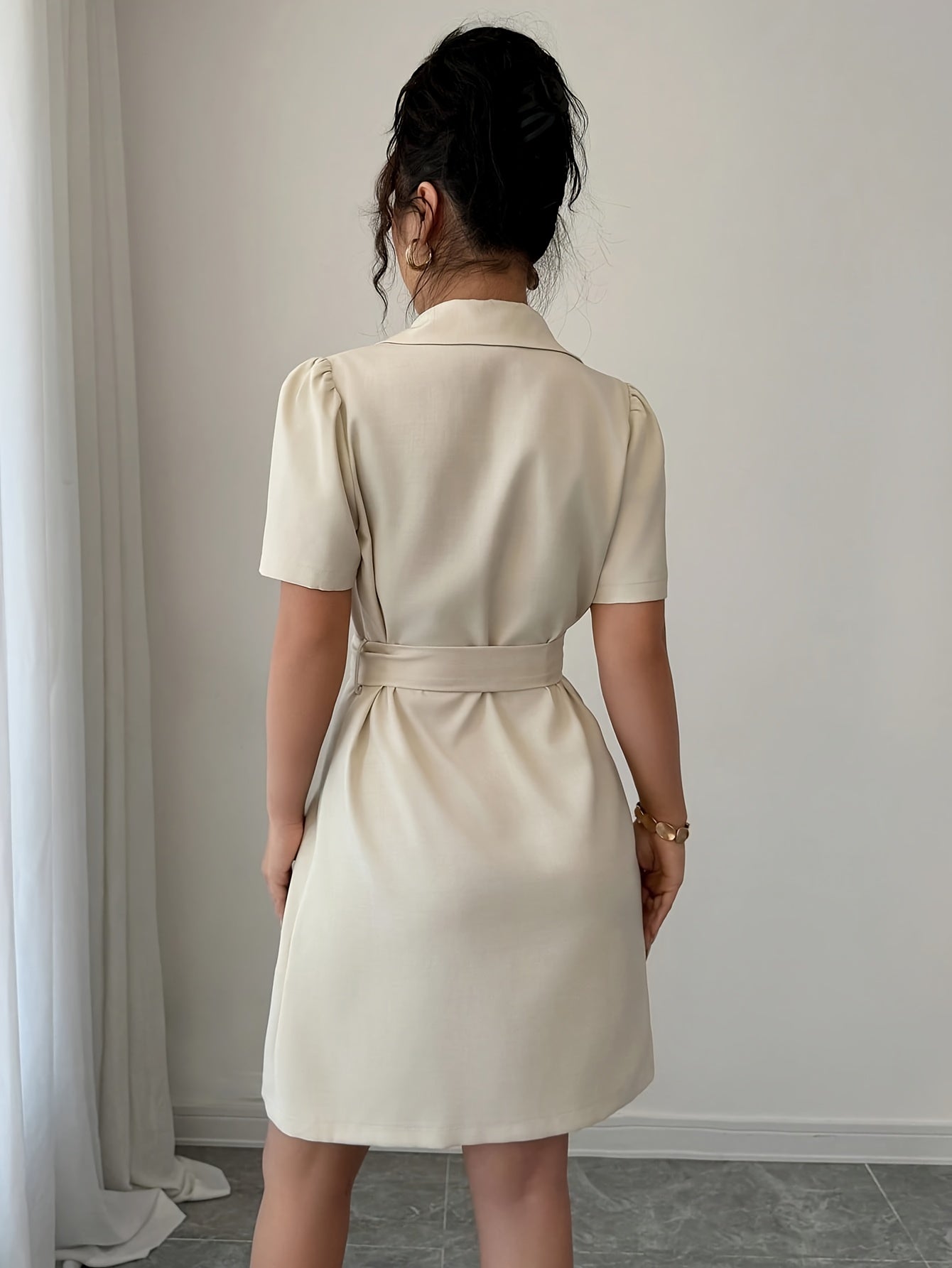Suit Jacket with Belt at The Waist And Double-Breasted Breeze Sleeve Dress
