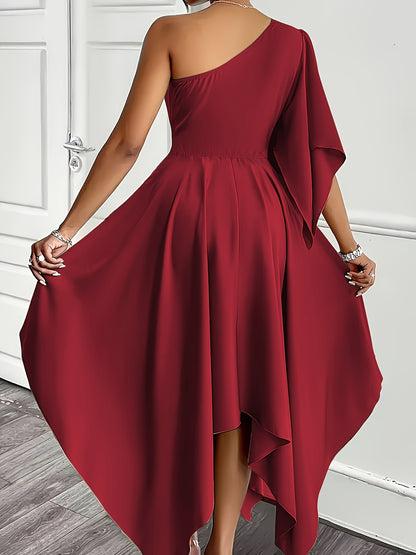 Wedding Guest Midi Dress for Women – One Shoulder, Asymmetrical Hem and A-Line Fit