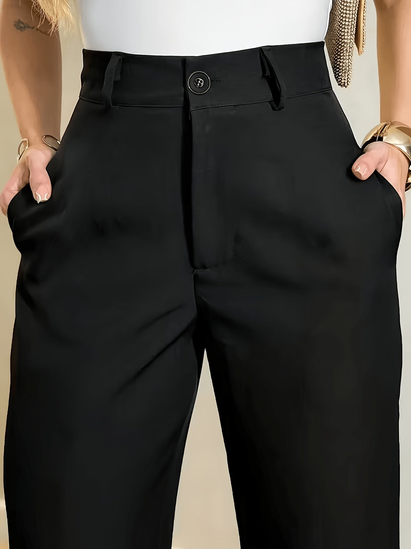 [Elegant Trousers] Women's Elegant Solid Color Trousers, Suit Pants with Pockets, Anti-Pilling, Machine Washable, Perfect for Office And Outings, In-Stock