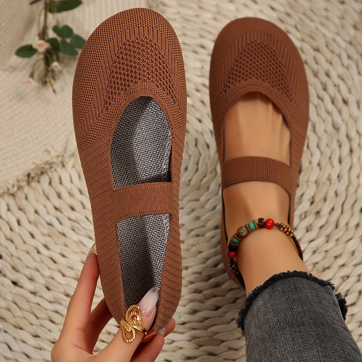 Single-Strap Knit Flats by Maisonvirelle