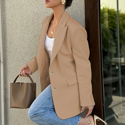 Fashionable and Elegant Four-season Women's Solid Color Single-breasted Flat Lapel Office Blazer, Suitable for Commuting, Business, and Casual Daily Wear