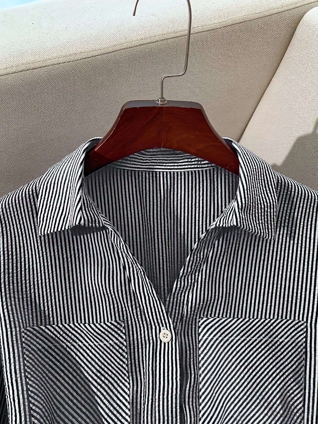 [Elegant Shirt Dress] Elegant Casual Women's Long Shirt Dress | Striped Long-Sleeve Single-Breasted Button Pocket with Belt