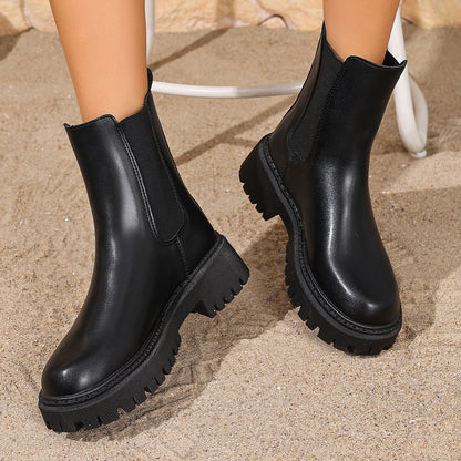 Chelsea Boots for Women Low Heel Round Toe Ankle Boots for Autumn Winter Workwear