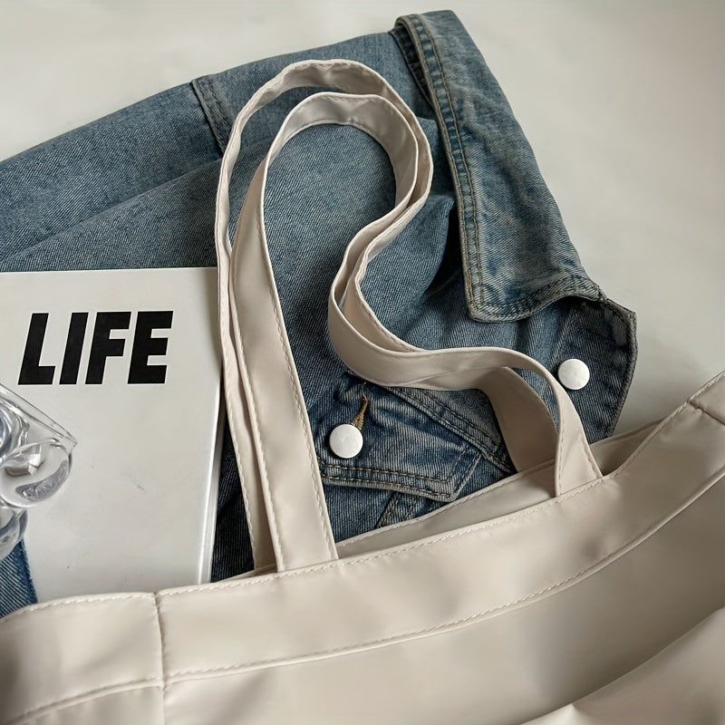 Nylon Tote Bag for Women Large Capacity Zip Shoulder Bag for Work Commute Shopping