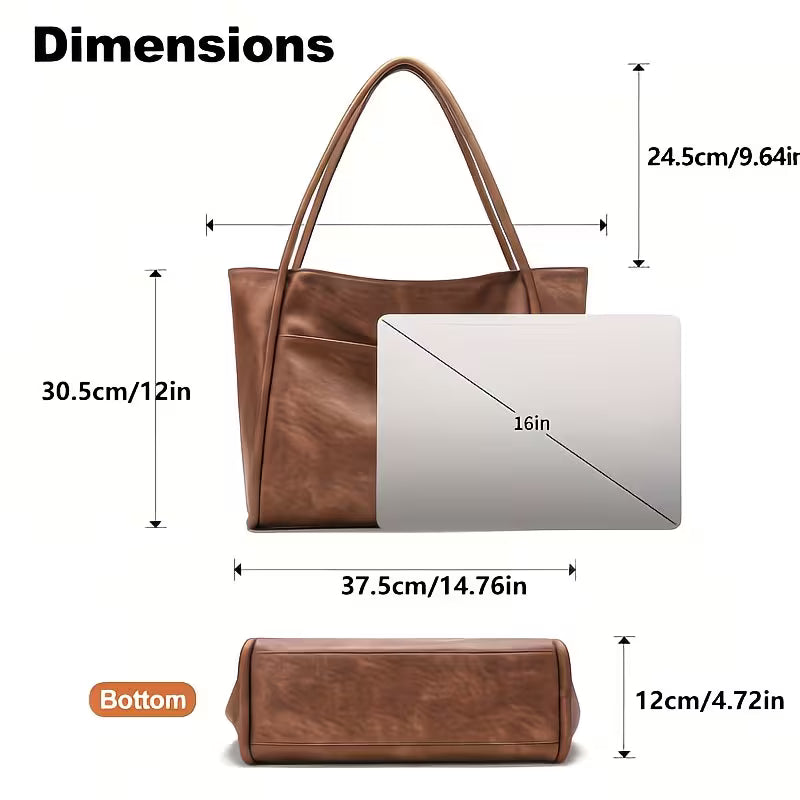 Leather Tote Bag for Women Structured Shoulder Bag for Work Dinner Everyday