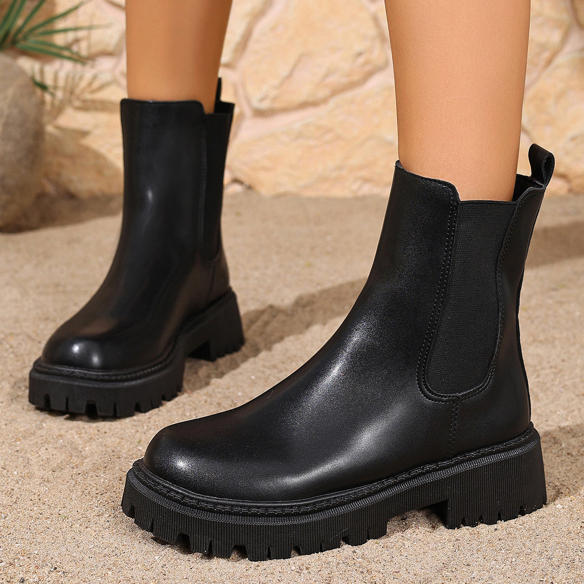 Chelsea Boots for Women Low Heel Round Toe Ankle Boots for Autumn Winter Workwear