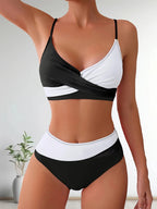 Solid Color Patchwork High-Waisted Sexy Bikini Split Swimsuit Swimwear