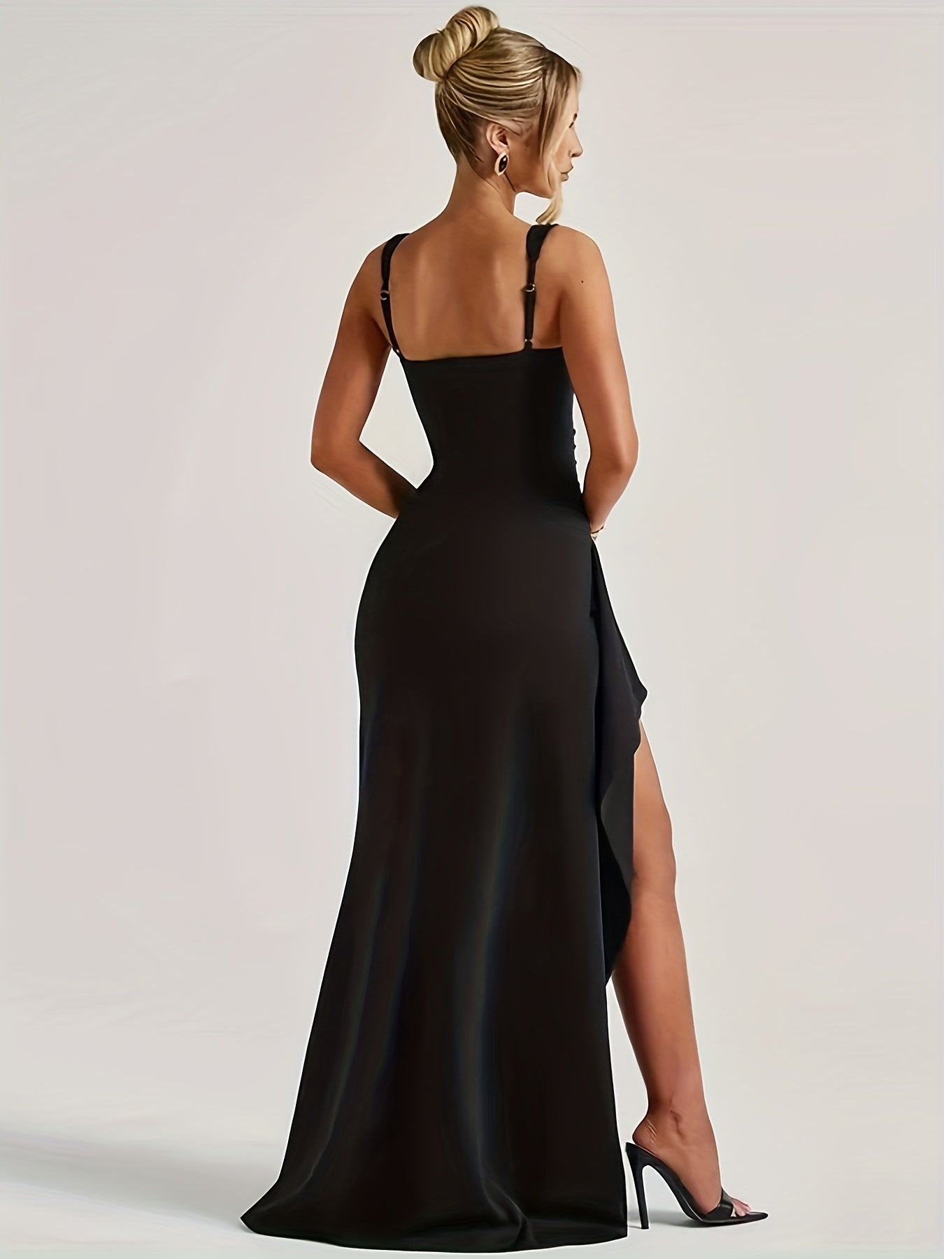 Evening Dress for Women Square Neck High Split Formal Gown for Black Tie Wedding Events