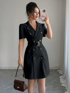 Suit Jacket with Belt at The Waist And Double-Breasted Breeze Sleeve Dress