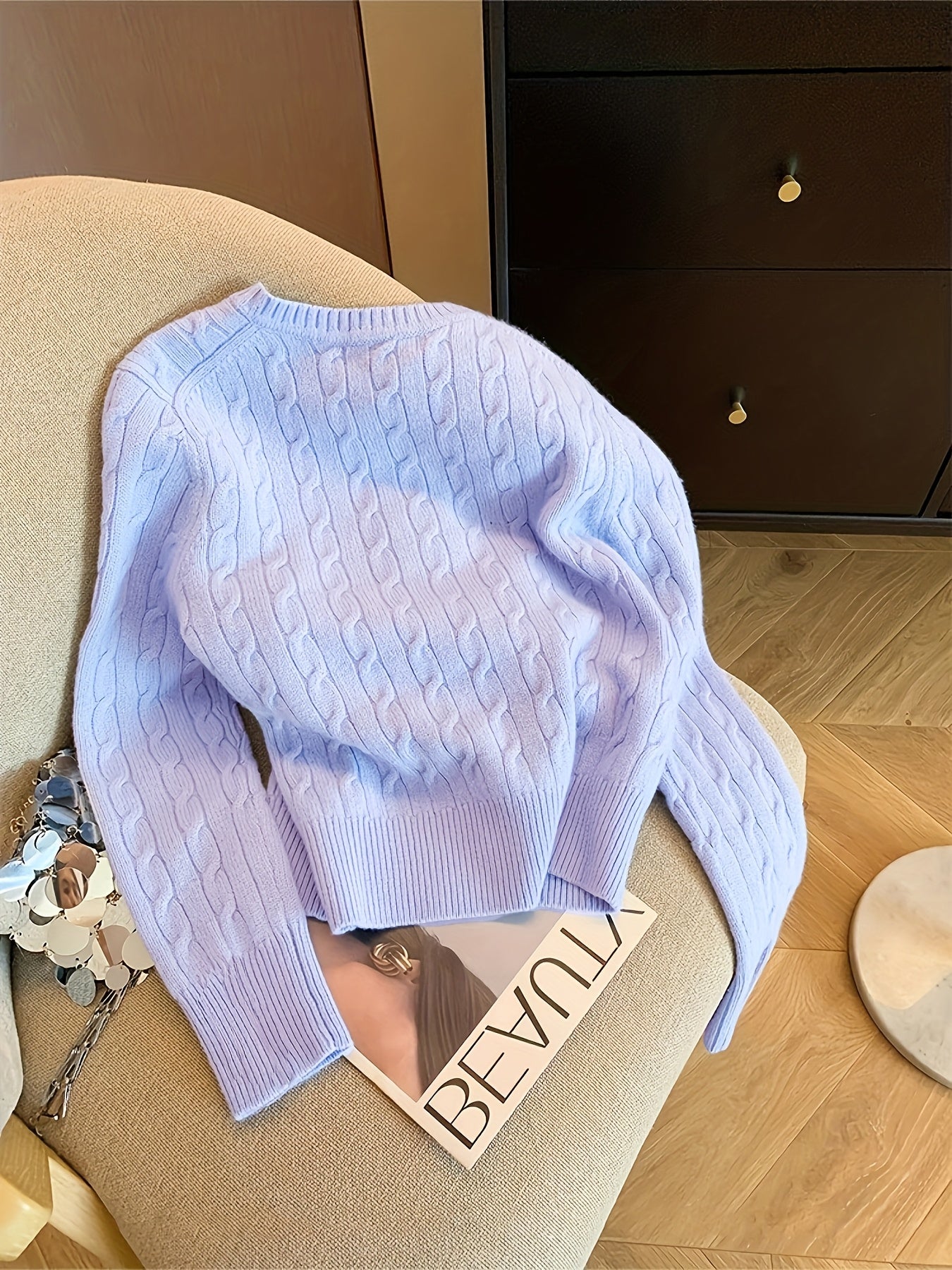 Women's Twist Round Neck Pullover Sweater, Autumn Winter Fashion Elegant and Slender Soft