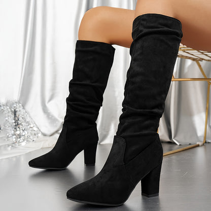 Knee High Boots for Women Pointed Toe Chunky Heel Tall Boots for Autumn Winter Outfits